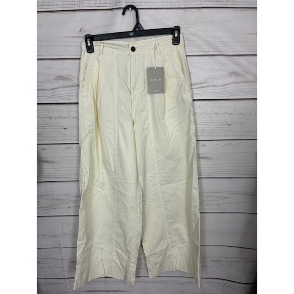 Everlane The Tourist Pant Canvas White Organic Cotton Wide Leg Trousers Size 4